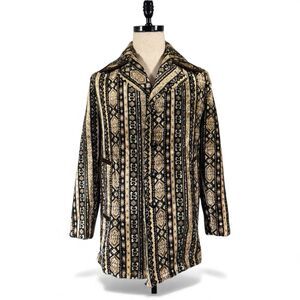 VTG Lakeland Jacket Coat Rich Chenille Geometric Tapestry Rare 70’s Boho Mens 42